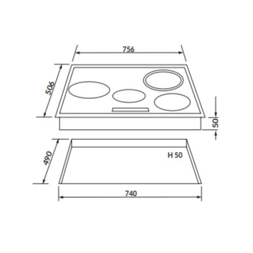 Kích thước bếp điện 4 vùng nấu Rosieres RVEF74IN