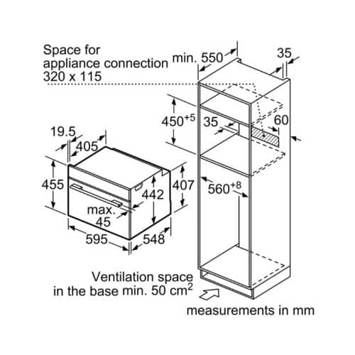 Kích thước lò nướng kết hợp vi sóng Bosch CMG633BS1