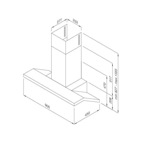 Kích thước máy hút khói khử mùi áp tường MALLOCA CIRCEO-K9998