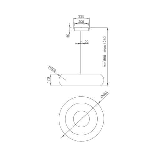 Kích thước máy hút khử mùi đảo MALLOCA GEMINI BLACK - I235F