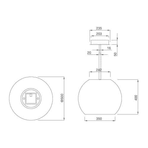 Kích thước máy hút khử mùi đảo MALLOCA Sphera chrome-I001C