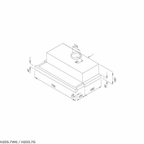 Kích thước máy hút mùi Malloca H205.7-WG