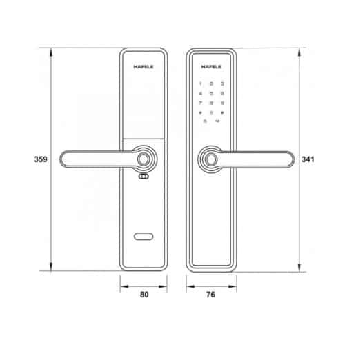 Kích thước Khóa điện tử Hafele DL7600 Đen Không Pin 912.20.237