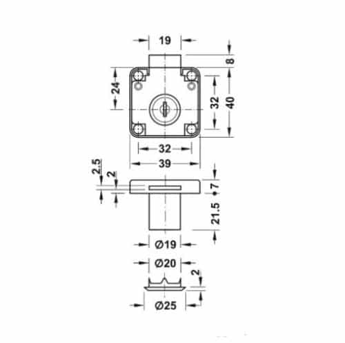 Khóa vuông Econo cửa dày 30mm Hafele 232.01.230 3 Khóa vuông Econo cửa dày 30mm Hafele 232.01.230