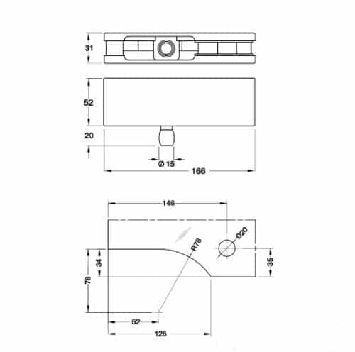 Kẹp kính trên khung màu đen Hafele 981.00.652 3 Kích thước của Kẹp kính trên khung màu đen Hafele 981.00.652