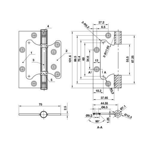 Kcihs thước bản lề âm dương Bauma 926.20.354