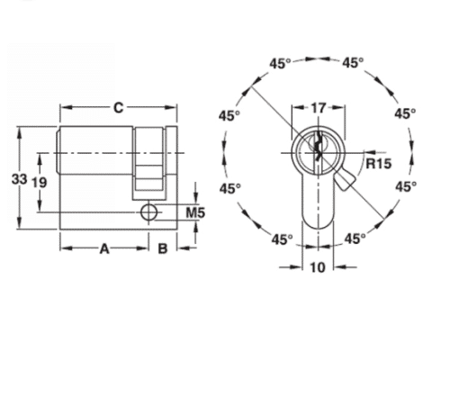 Ruột khóa 1 đầu Hafele 916.96.119, 45, mm Đồng thau
