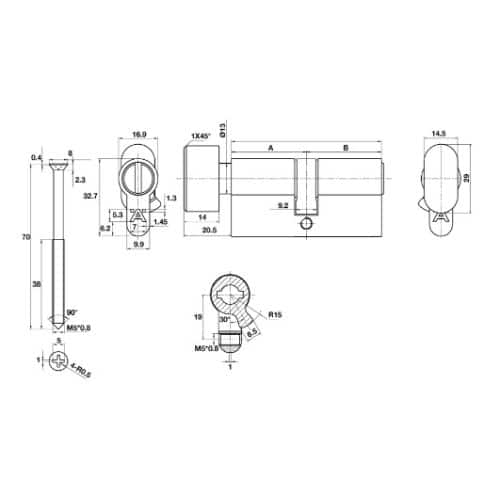 Ruột khóa nhà vệ sinh 65mm Hafele 489.56.008 3 Kích thước của Ruột khóa nhà vệ sinh 65mm Hafele 489.56.008