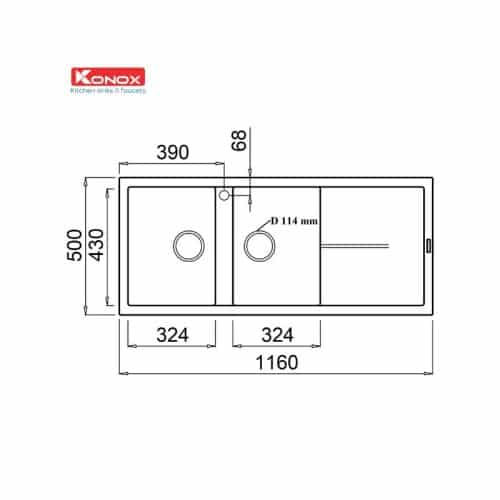 Thiết kế của Chậu rửa bát Konox Granite Livello Smart 1160 Black