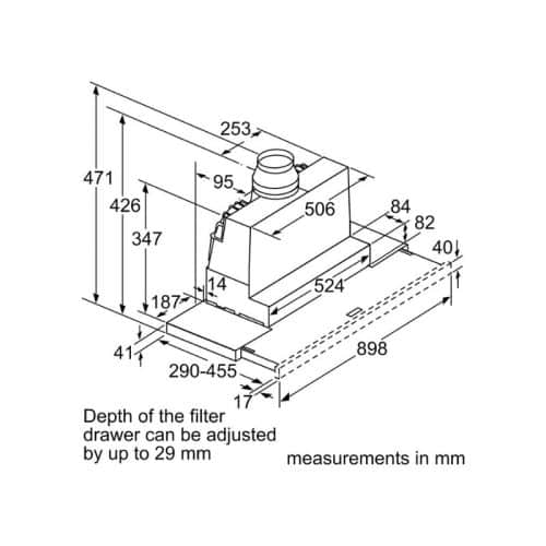Máy hút mùi âm tủ Bosch DFS097A51B 6 Kích thước máy hút mùi âm tủ Bosch DFS097A51B