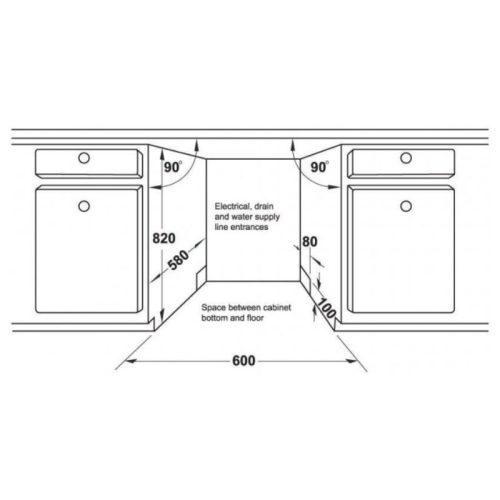 Kích thước lắp đặt máy rửa bát bán âm Hafele HDW-SI60AB 538.21.320