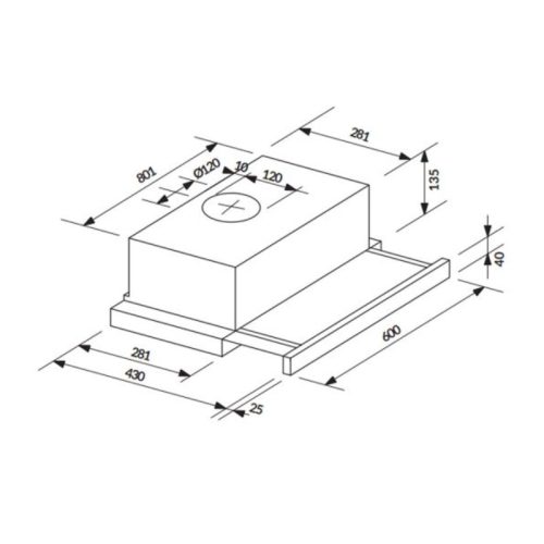 Máy hút mùi âm tủ telescopic 60cm Rosieres RHT6300 LIN 3 Kích thước máy hút mùi âm tủ telescopic 60cm Rosieres RHT6300 LIN