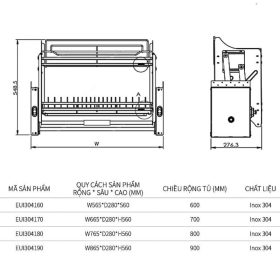 Kích thước Giá bát di động Eurogold EUI304180