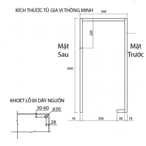 Kích thước Giá gia vị điện Eurogold EMS3060