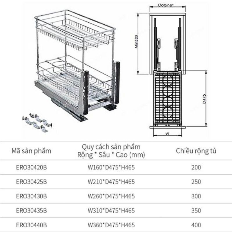 Kích thước Giá gia vị Eurogold ERO30440B Kích thước Giá gia vị Eurogold ERO30440B