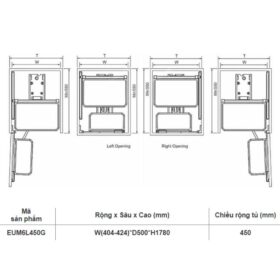 Kích thước tủ kho 6 tầng cánh mở Eurogold EUM6L450G