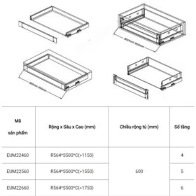 Kích thước tủ kho ngăn kéo độc lập Eurogold EUM22460