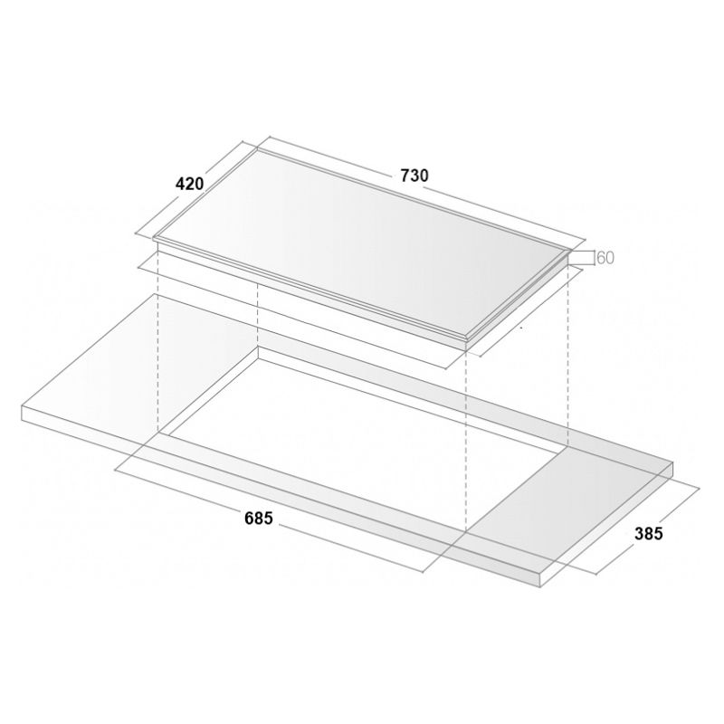 Kích thước bếp từ đôi Binova BI-1088GM lắp âm Kích thước bếp từ đôi Binova BI-1088GM lắp âm