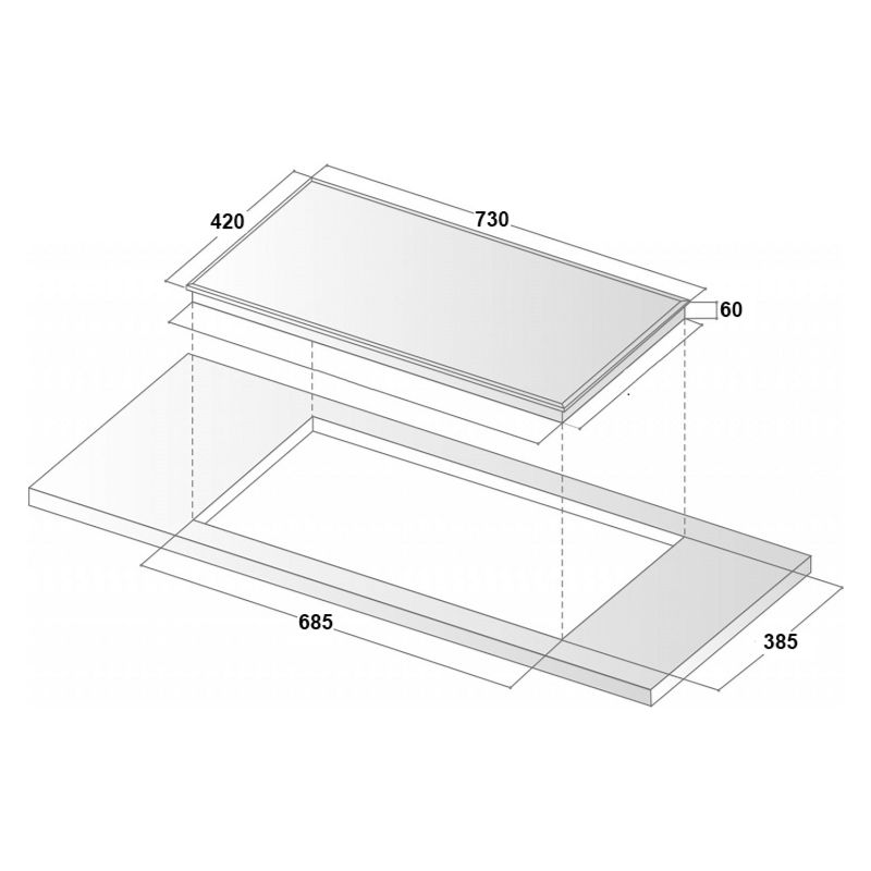 Kích thước bếp từ đôi Binova BI-566GM lắp âm Kích thước bếp từ đôi Binova BI-566GM lắp âm