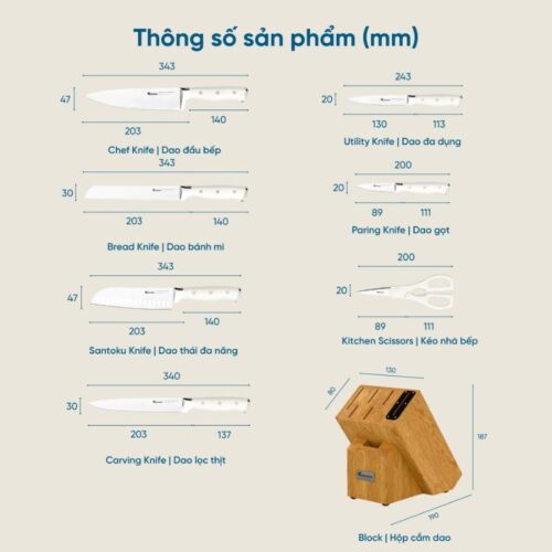 Bộ dao làm bếp cao cấp 7 món Konox Gouter 4 Thông số bộ dao làm bếp cao cấp 7 món Konox Gouter