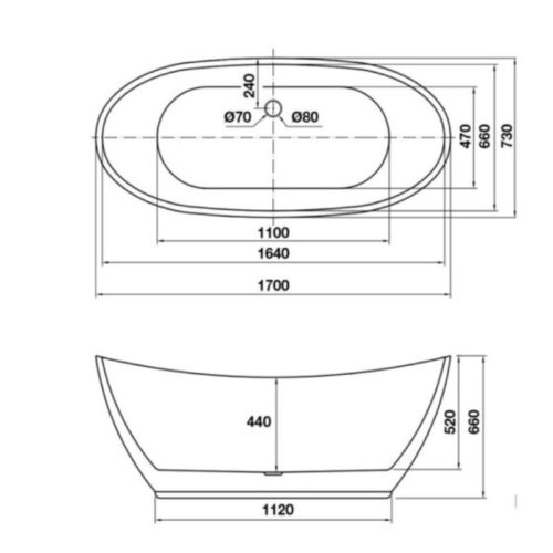Kích thước bồn tắm độc lập Nagoya 1700 Hafele 588.99.600