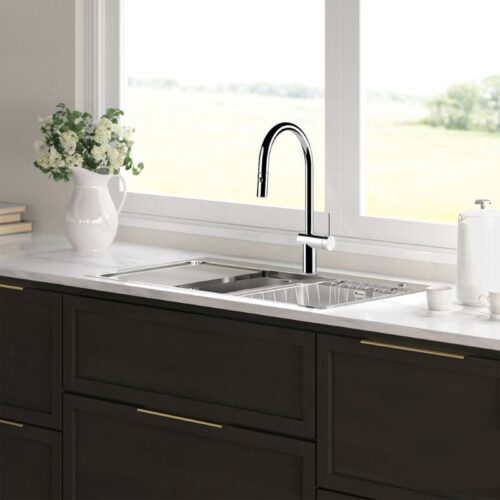 Ảnh vòi rửa bát nóng lạnh Konox Resta Chrome có dây rút
