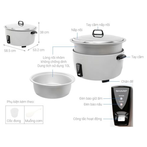 Chi tiết nồi cơm điện 10L Sharp KSH-D1010V