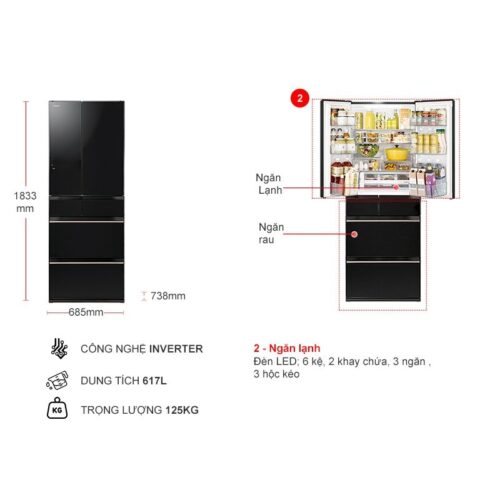 Tủ lạnh 6 cánh 617 lít Hitachi HW620 XK 4 Chi tiết tủ lạnh 6 cánh 617 lít Hitachi HW620 XK
