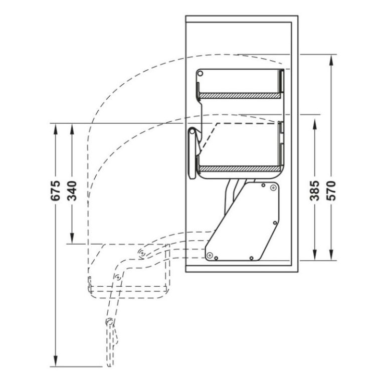 Kích thước kệ nâng hạ Hafele 504.68.373 Imove R600mm